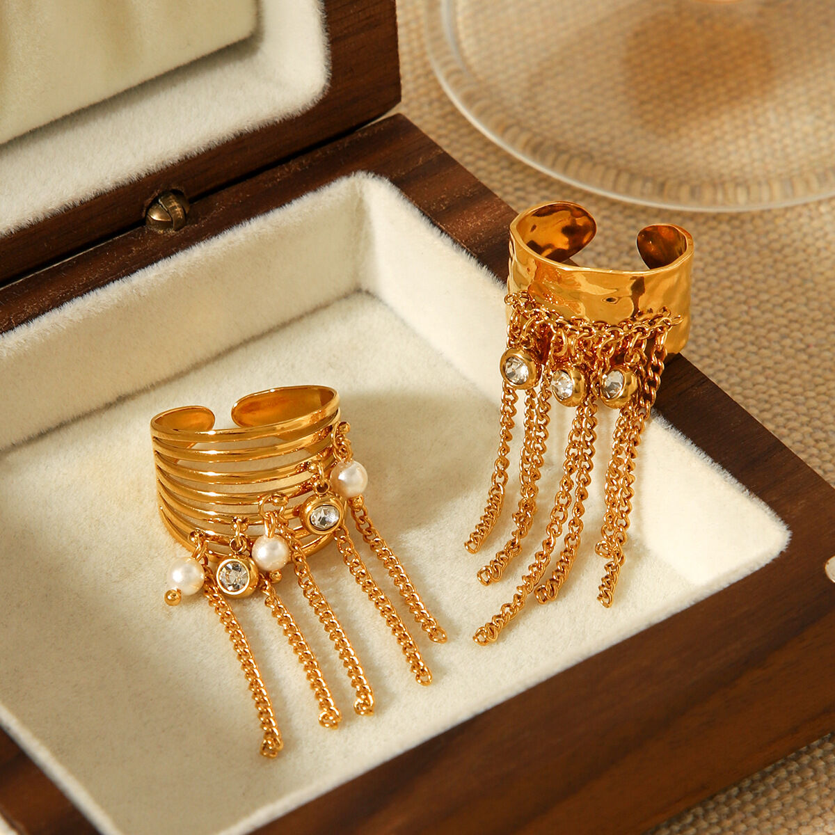 1 Piece Tassel Stainless Steel Waterproof Gold Color Statement Ring Picture5