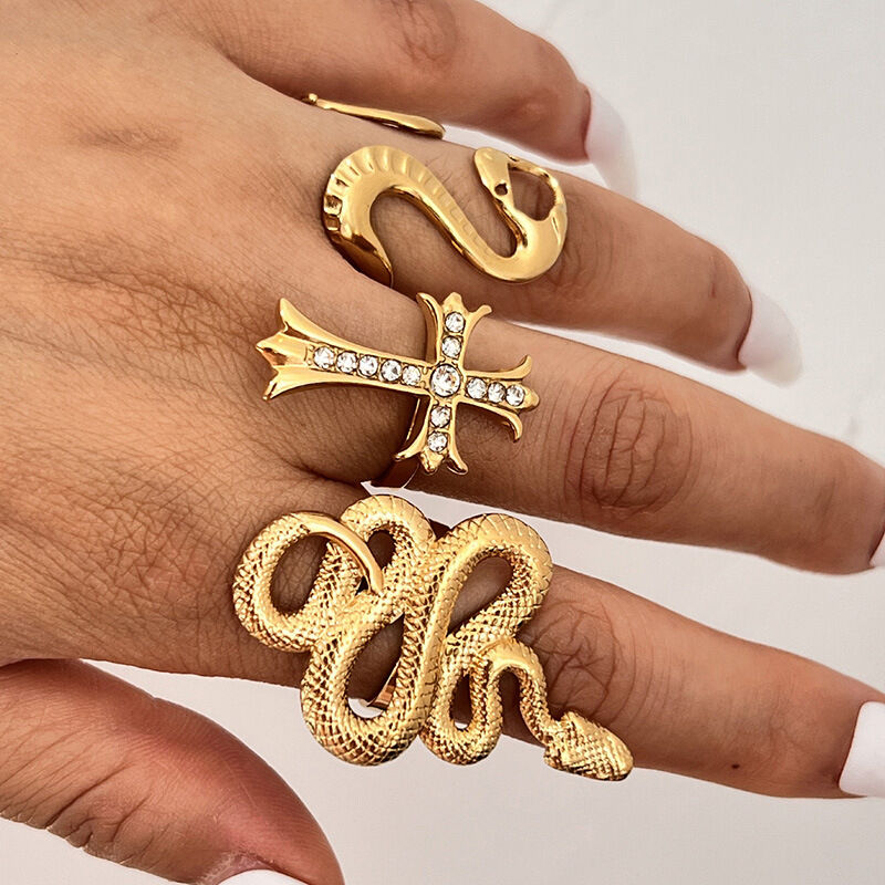 Bague tendance en acier inoxydable étanche, forme serpent, couleur or (1 pièce)