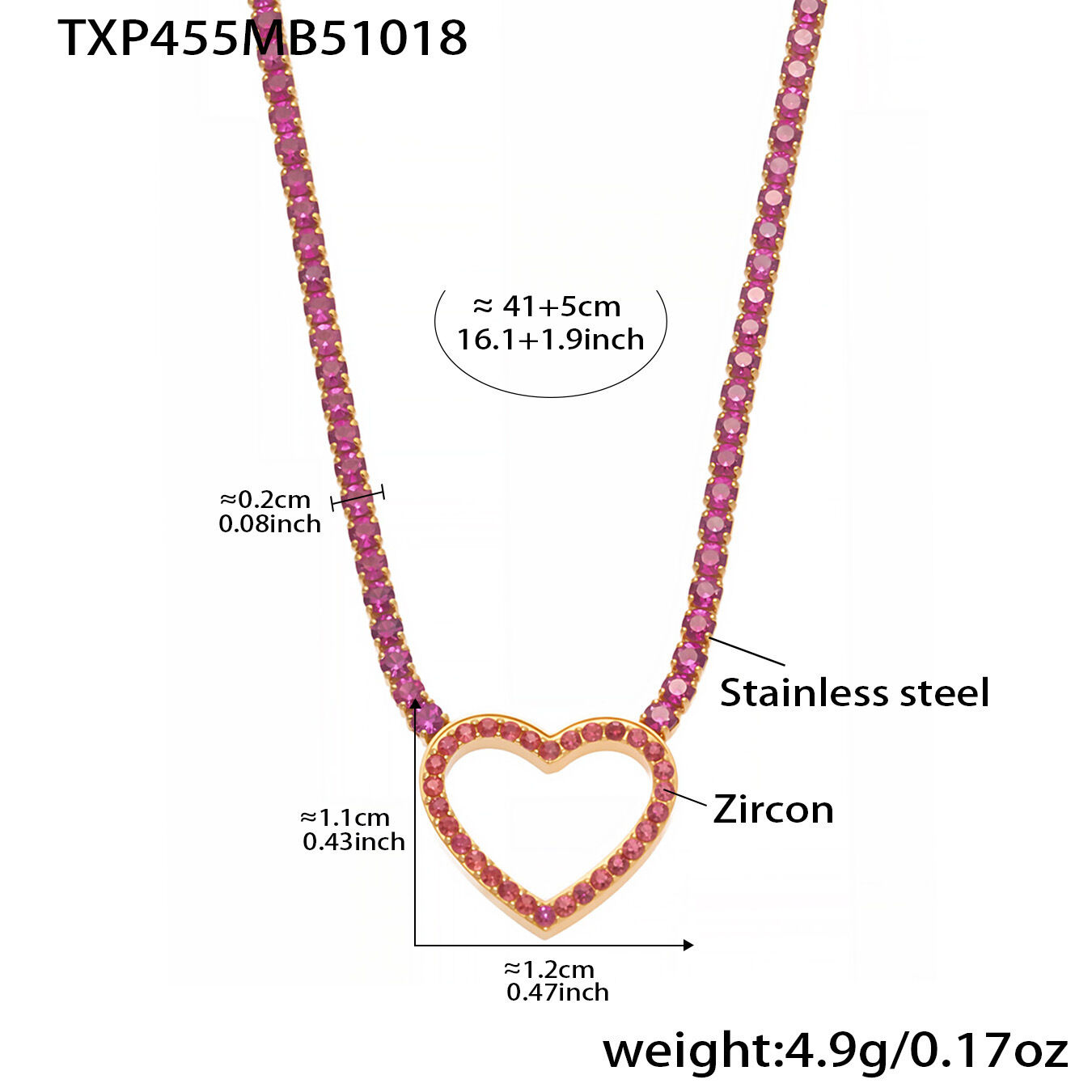Txp455-Golden Red Zircon Necklace 41+5Cm Picture5