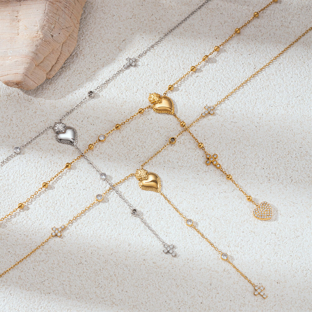 Collana con ciondolo impermeabile in acciaio inossidabile a forma di cuore da 1 pezzo h5Immagine2