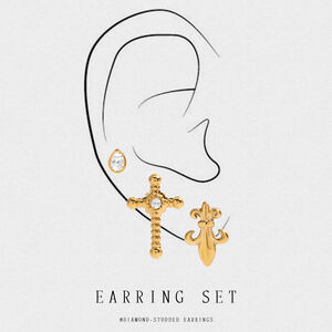 1 Set Classic Cross Stainless Steel Waterproof Gold Color Women's Earring Sets h5 Picture5