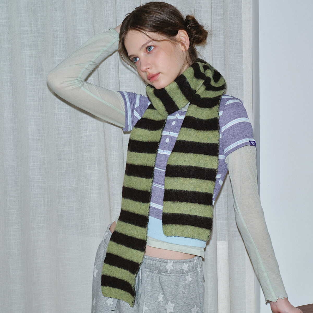 1 Piece Stripe Mixed Color Wool Blend Winter Scarf h5 Picture4