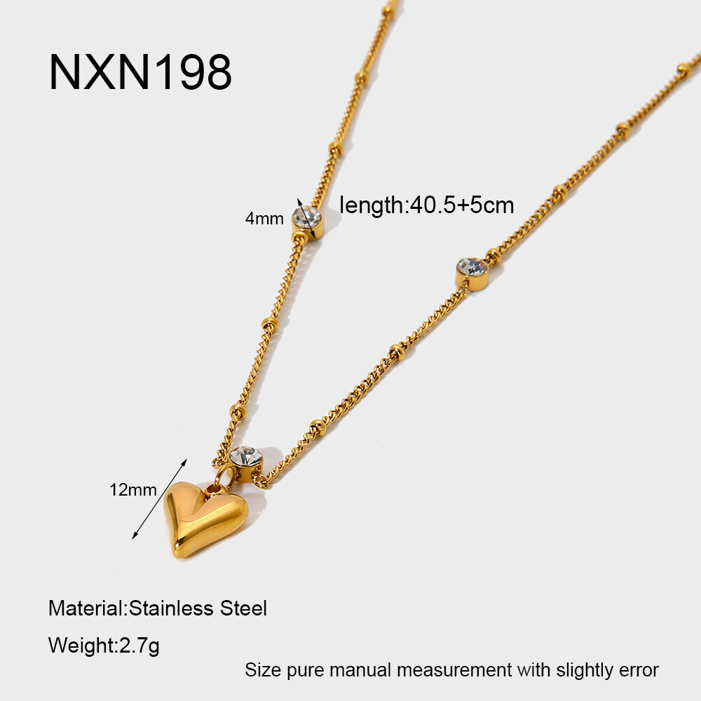 1 Piece  Sweet Heart Stainless Steel Waterproof  Zircon Women's Pendant Necklaces 