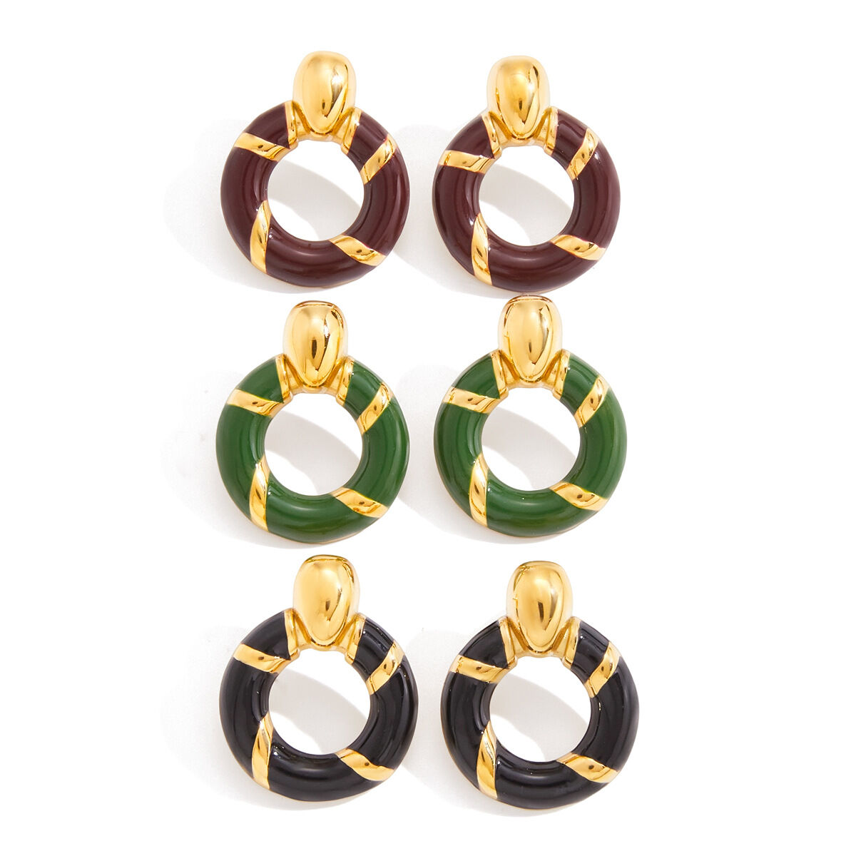 1 Paar Vintage-Ohrstecker aus wasserfestem, goldfarbenem Edelstahl im Kreis-Design für Damen h5 Bild6