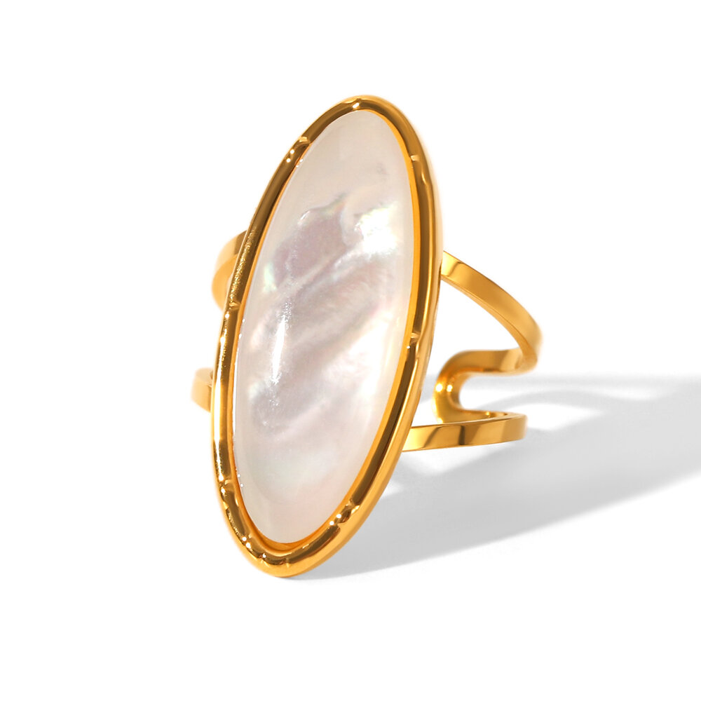 1 Piece Simple Stainless Steel Waterproof Gold Color Shell Statement Ring