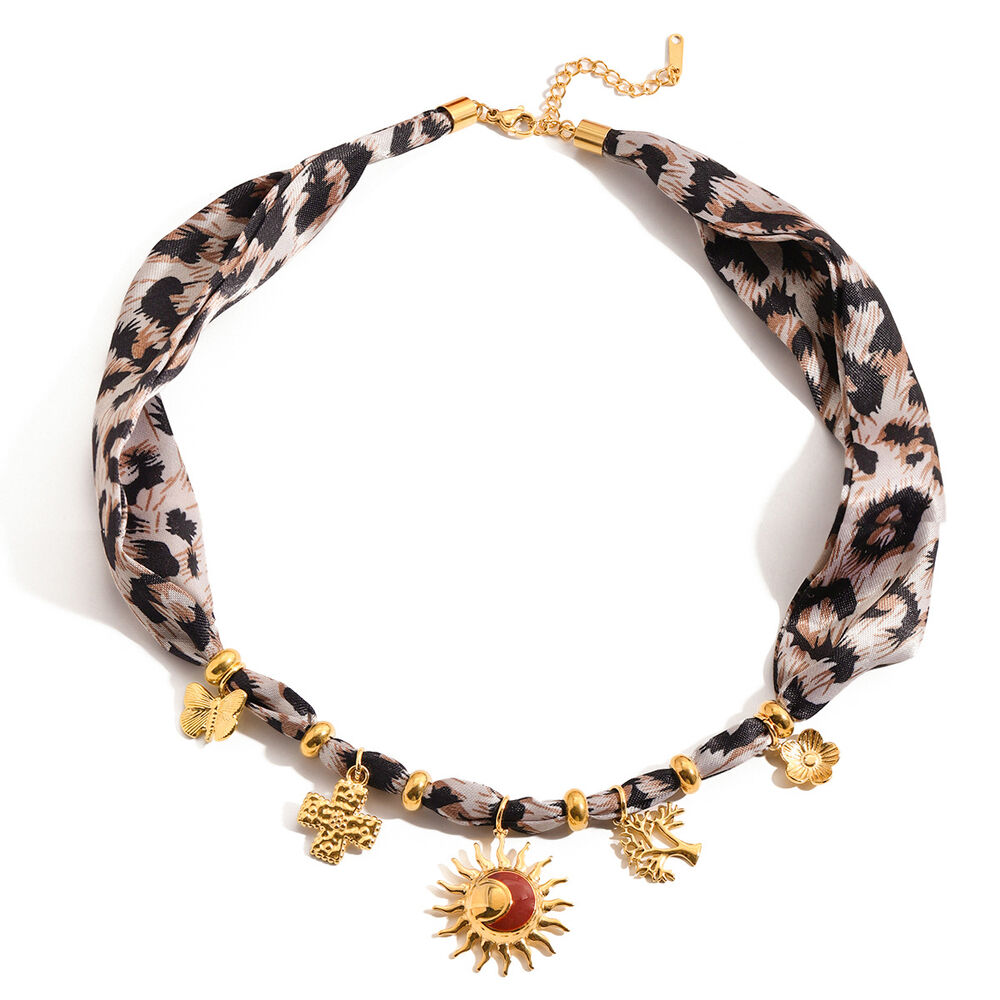 1 Collar Colgante De Acero Inoxidable Con Estampado De Leopardo Y Sol, Resistente Al Agua, Acrílico, Color Dorado, Para Mujer.