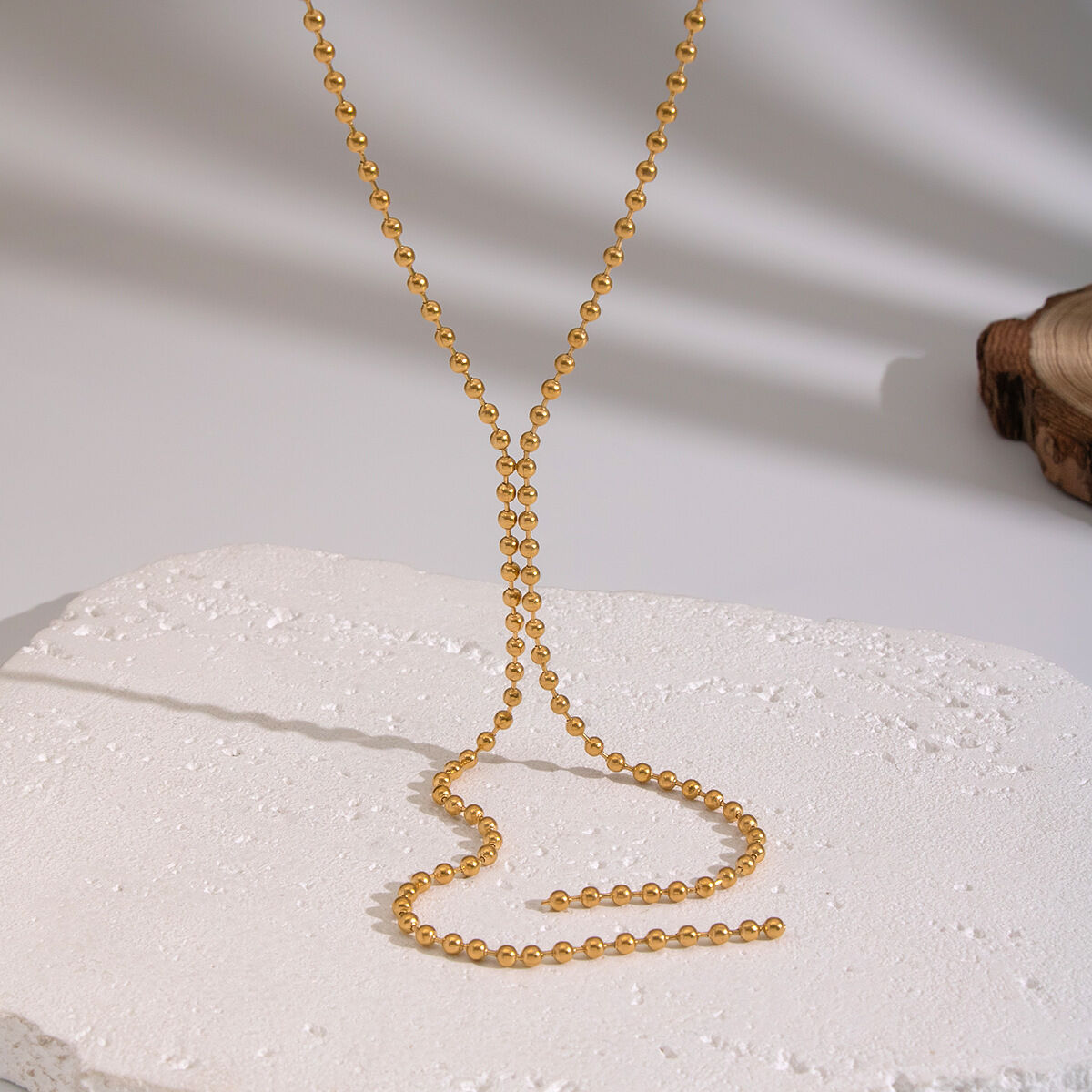 1 Piece Y-shape Beads Chain Stainless Steel Waterproof Gold Color Chain Necklace h5 Picture4