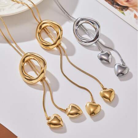 1 Piece Minimalist Circle Stainless Steel Waterproof Gold Color Women's Pendant Necklaces 2
