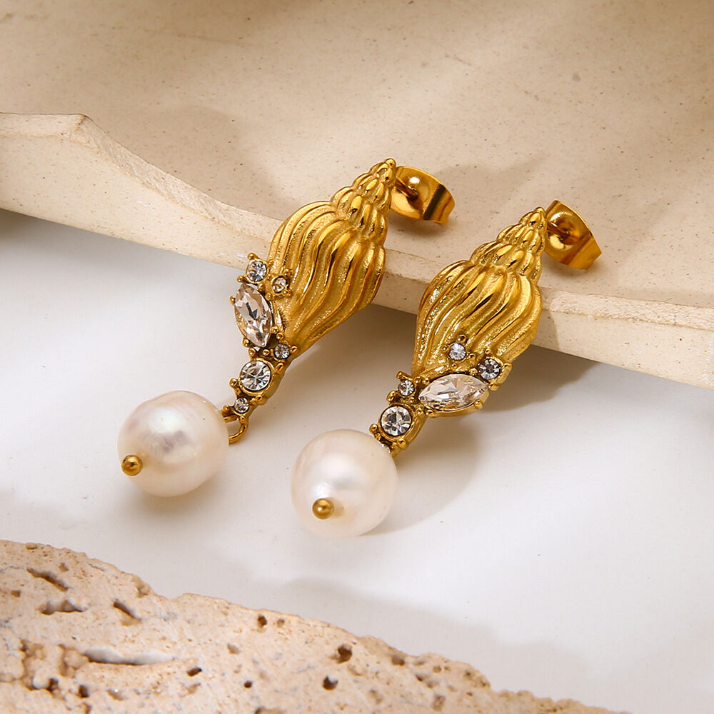 1 Pair Luxurious Retro Turtle Stainless Steel Waterproof   Gold Color  Zircon Women's Dangle Earrings Picture3