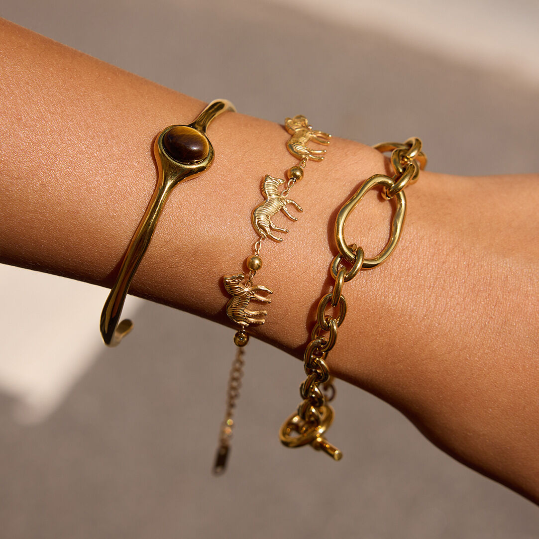 1 Stück luxuriöses Zebra-Armband aus Edelstahl, wasserdicht, goldfarben, für Damen