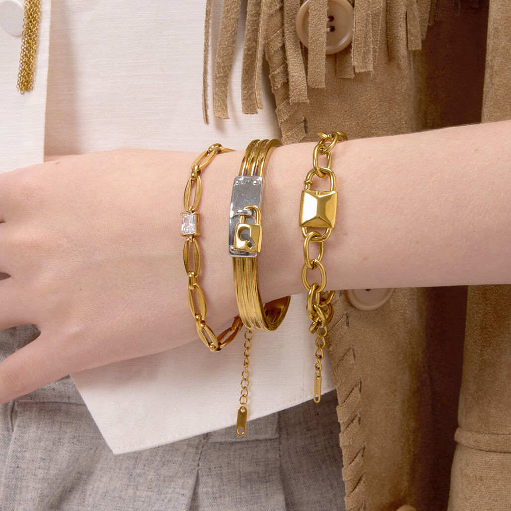 Modern Lock Stainless Steel Waterproof Gold Color Women's Jewelry Sets