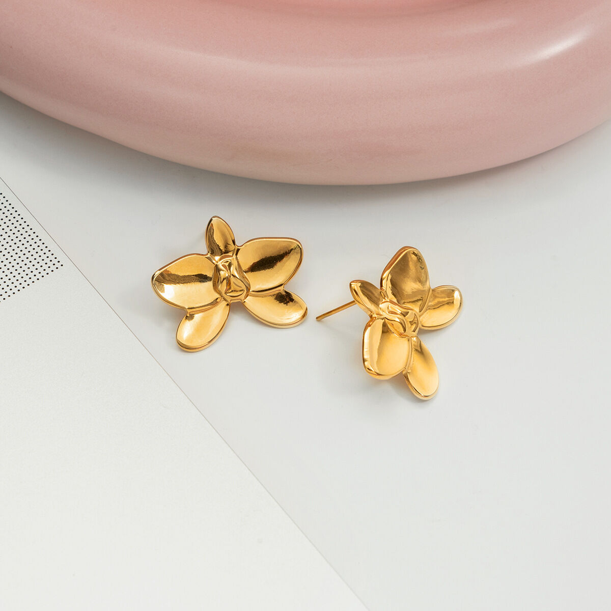 1 Pair Luxurious Phalaenopsis Stainless Steel Waterproof Gold Color Women's Stud Earrings h5 Picture5