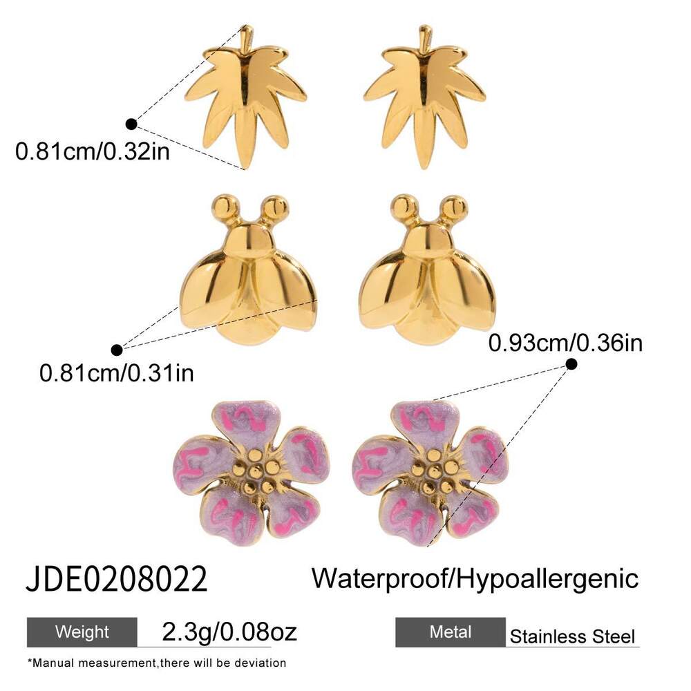 1 Set Romantic Flower Stainless Steel Waterproof Gold Color Women's Earring Sets h5Picture2