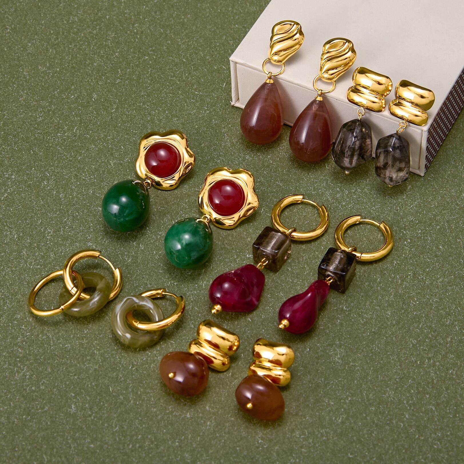 1 Pair Vintage Droplet Stainless Steel Waterproof Gold Color Acrylic Women's Drop Earrings