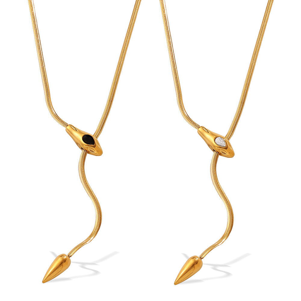1 Piece Snake Shape Stainless Steel Waterproof Gold Color Zircon Necklace h5Picture4