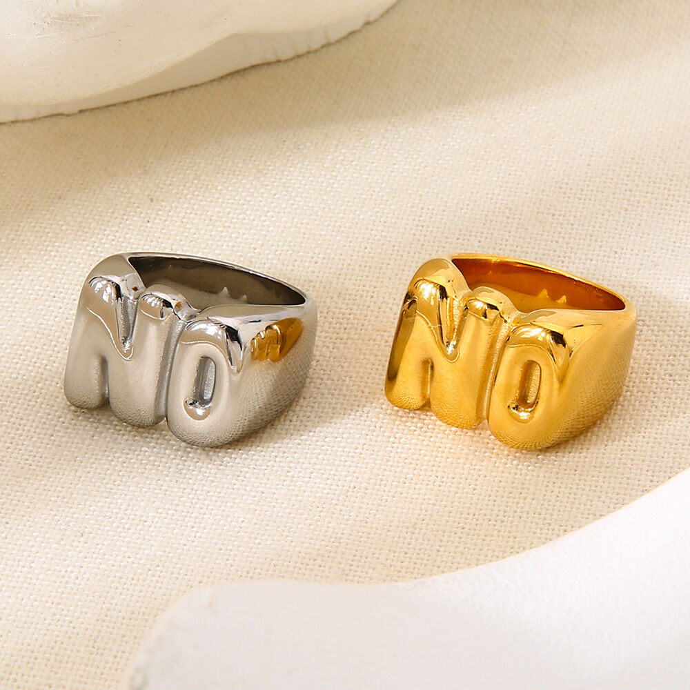 1 Piece Letter Stainless Steel Waterproof Gold Color Signet Rings