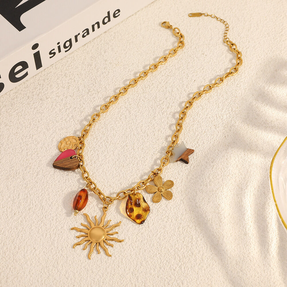 1 Piece Flower Heart Sun Star Stainless Steel Waterproof Women's Pendant Necklaces Picture2