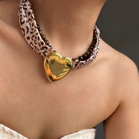 1 Piece Retro Leopard Print Pattern Natural Stone & Glass Beaded Necklace