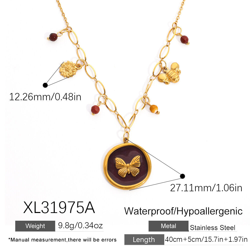 1 Piece Daily Flower Circle Butterfly Stainless Steel Waterproof Women's Pendant Necklaces