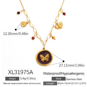 1 Piece Daily Flower Circle Butterfly Stainless Steel Waterproof Women's Pendant Necklaces h5