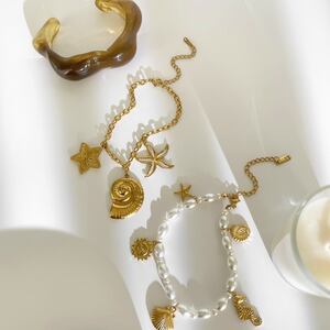 Stainless Steel Waterproof Gold Color Acrylic Bracelet Set h5 Picture4