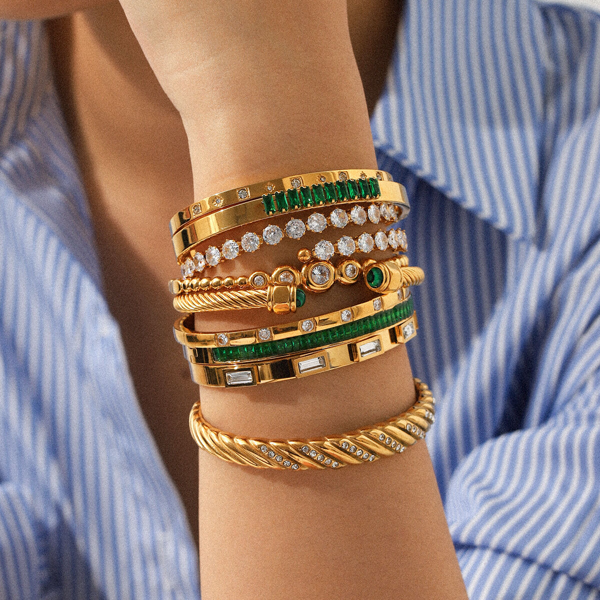 1 Piece Luxurious Stainless Steel Waterproof Gold Color Zircon Bangle Picture4
