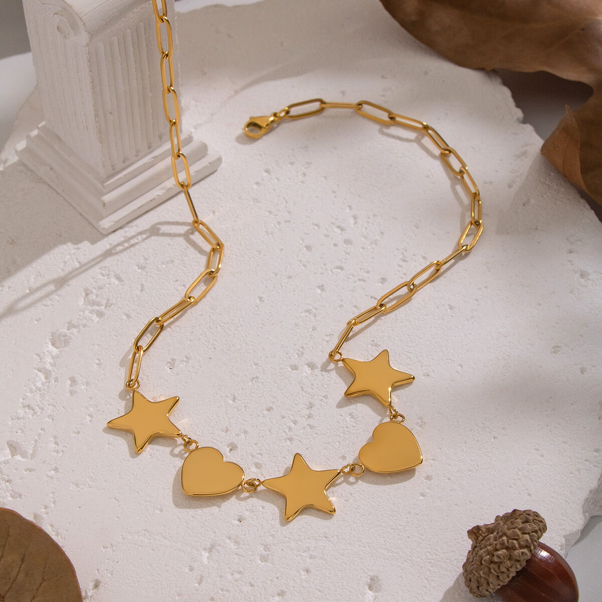 1 Piece Heart Star Stainless Steel Waterproof Gold Color Pendant Necklace 2