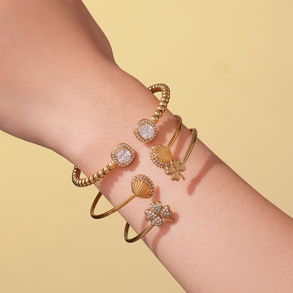 1 Piece Exquisite Shell Stainless Steel Waterproof Gold Color Zircon Women's Cuff Bracelets Picture4