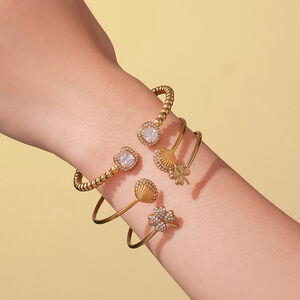 1 Piece Exquisite Shell Stainless Steel Waterproof Gold Color Zircon Women's Cuff Bracelets h5 Picture4