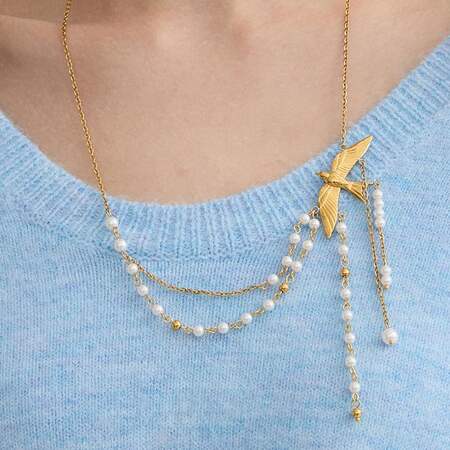 1 Piece Elegant Tassel Birds Stainless Steel Waterproof Gold Color Women's Pendant Necklaces 2