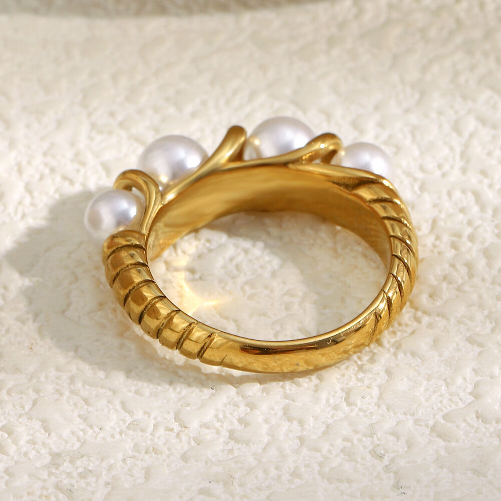 Anillos llamativos de acero inoxidable resistentes al agua para mujer, de serie simple y diario, de 1 pieza Imagen3
