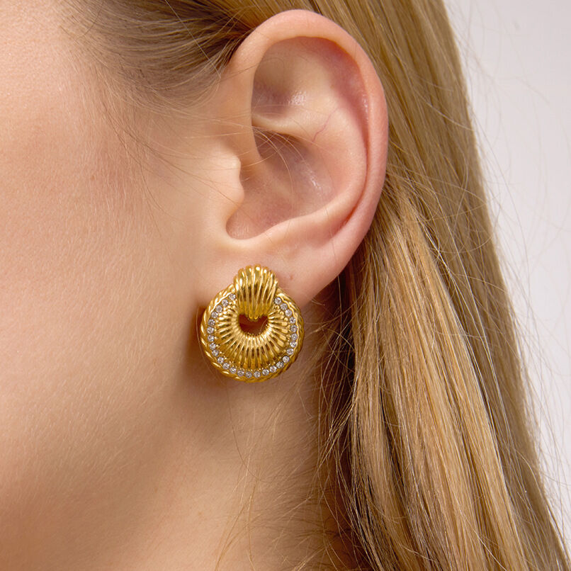 1 Pair Gorgeous Circle Stainless Steel Waterproof Gold Color Women's Stud Earrings