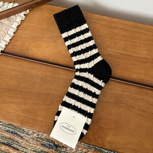 1 Pair Pure Cotton Striped Retro Color Blocked Women's Mid - Calf Socks h5
