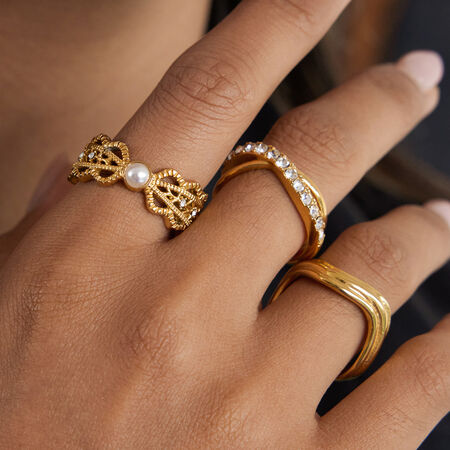 1 Piece Modern Hollowed-out Stainless Steel Waterproof Gold Color Women's Gemstone Rings 2