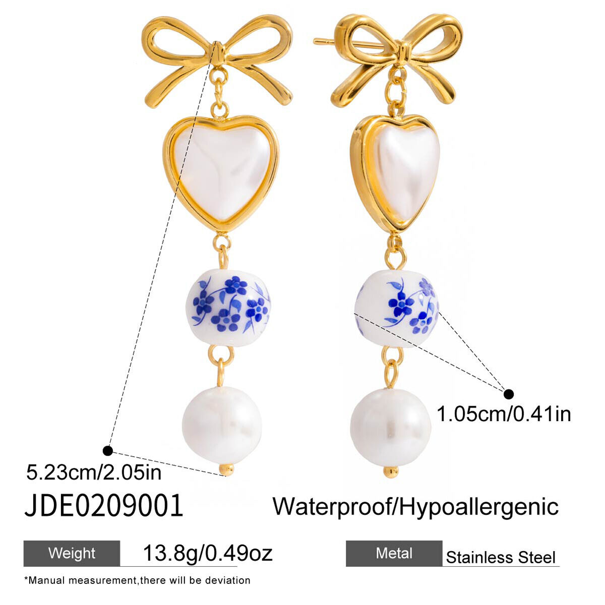 1 paio di orecchini pendenti da donna in acciaio inossidabile a forma di cuore classico, impermeabili, color oro Immagine2