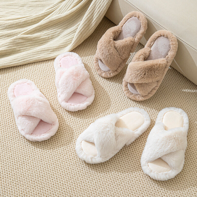 1 par de pantuflas de felpa para el hogar de color liso h5 Imagen2