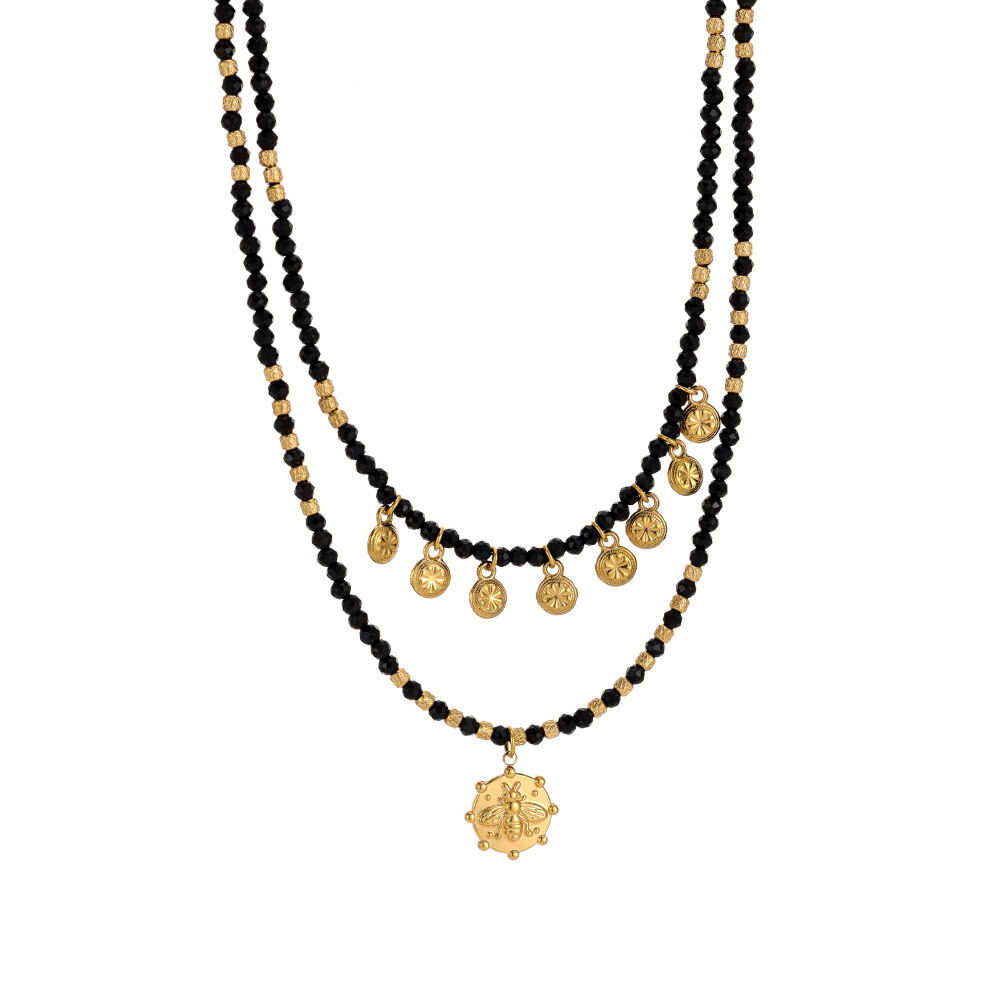 1 Piece Vintage Bee Black Spinel Stainless Steel Waterproof Women's Layered Necklaces h5