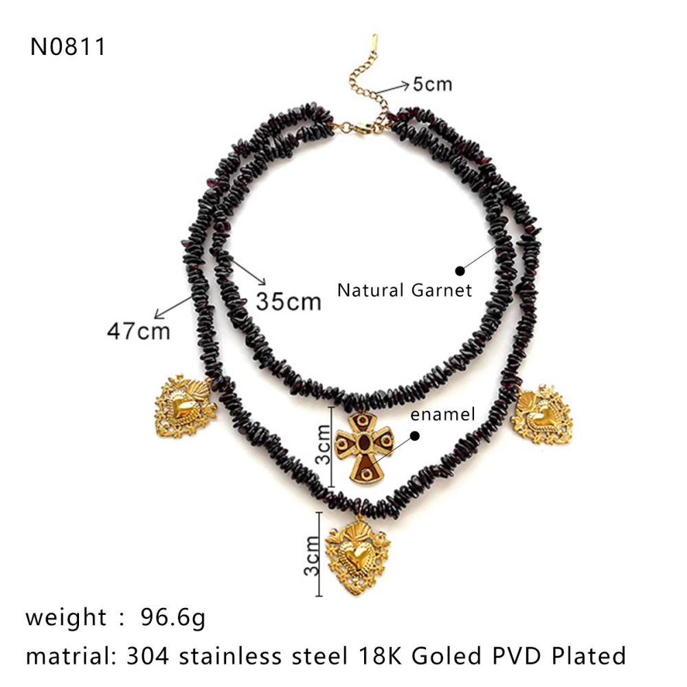 1 Piece Natural Stone Stainless Steel Cross Layered Necklace Picture2