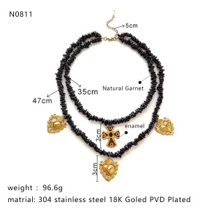 1 Piece Natural Stone Stainless Steel Cross Layered Necklace h5 Picture2