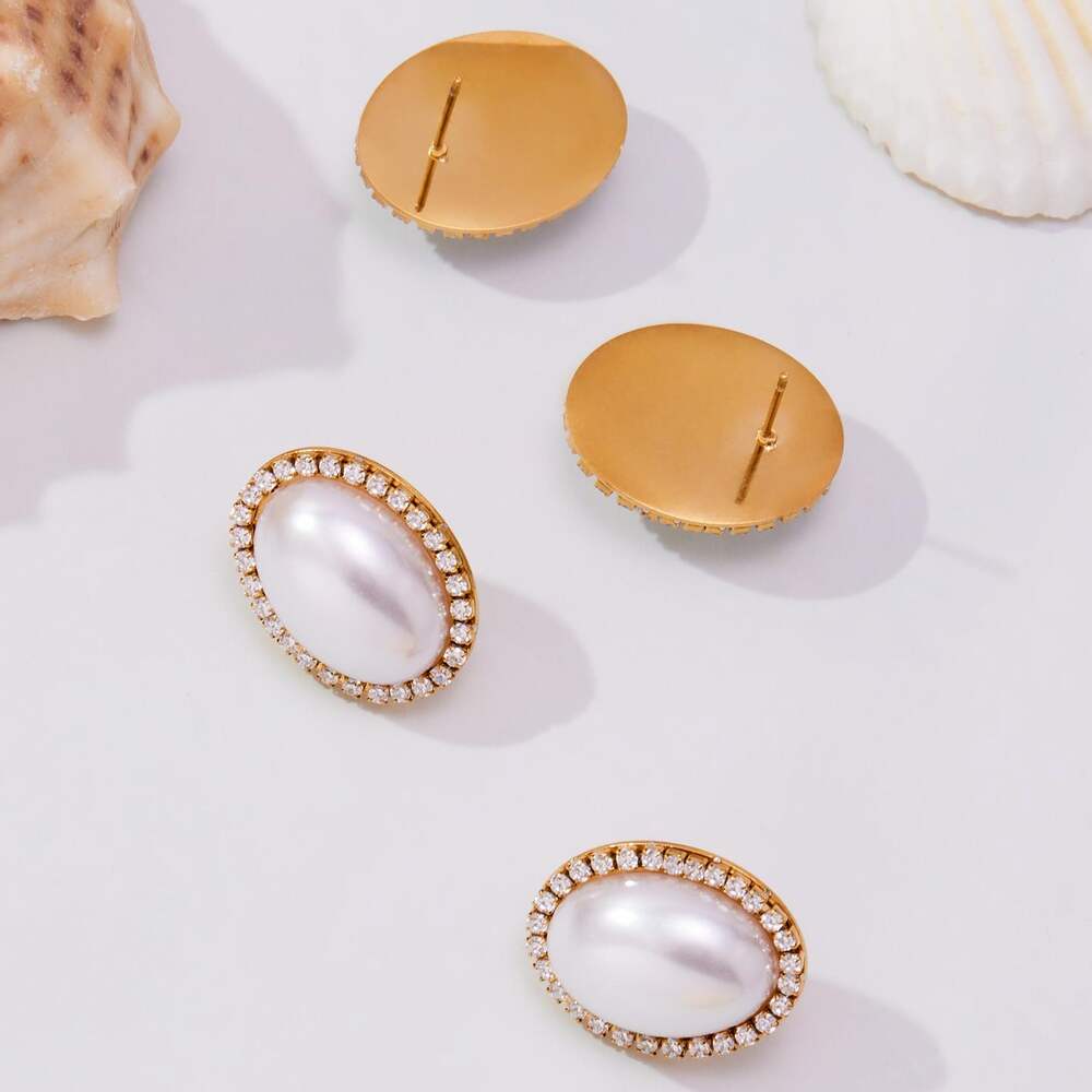 1 Paar wunderschöne ovale, wasserdichte Ohrstecker aus Edelstahl in Goldfarbe mit Zirkonia für Damen h5Bild5