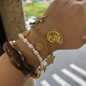 Stainless Steel Waterproof Gold Color Acrylic Bracelet Set h5 Picture3