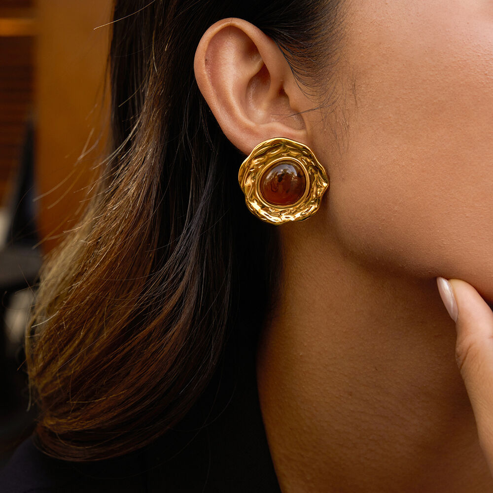 1 Pair Irregular Circle Stainless Steel Waterproof Gold Color Acrylic Women's Stud Earrings Picture3