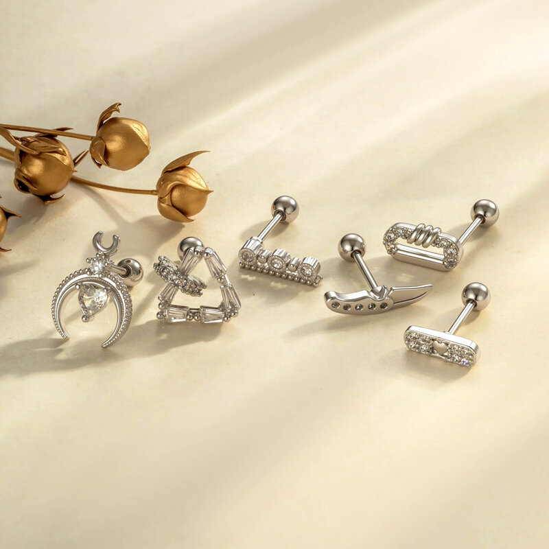 1 stuk prachtige driehoekige koperen gouden zirkoon piercing oorbellen voor dames 2