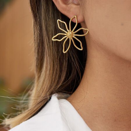 1 Pair Delicate Flower Lines Stainless Steel Waterproof Gold Color Women's Stud Earrings 2