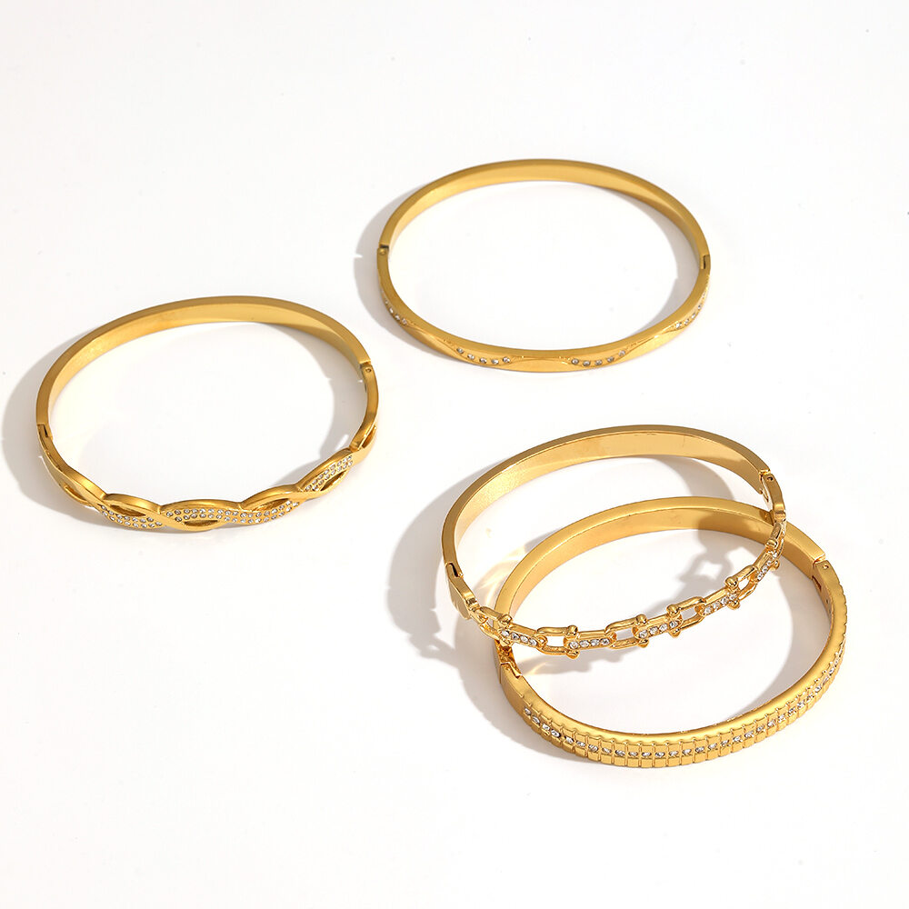 1 Piece Classic Stainless Steel Waterproof Gold Color Rhinestone Bangle Picture4