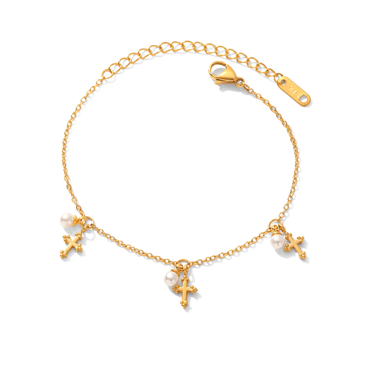 1 Piece Cross Stainless Steel Waterproof Gold Color Pearl Charm Bracelet 