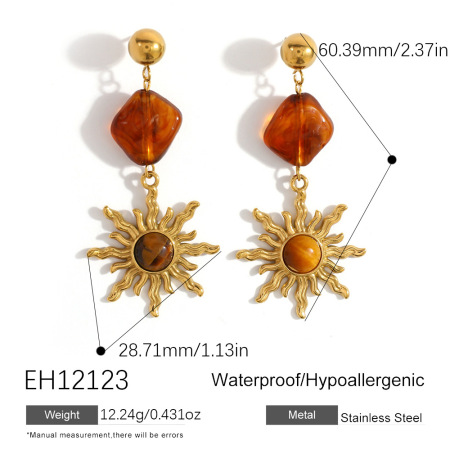 1 Pair Ethnic Series Daily Sun Stainless Steel Waterproof Women's Drop Earrings