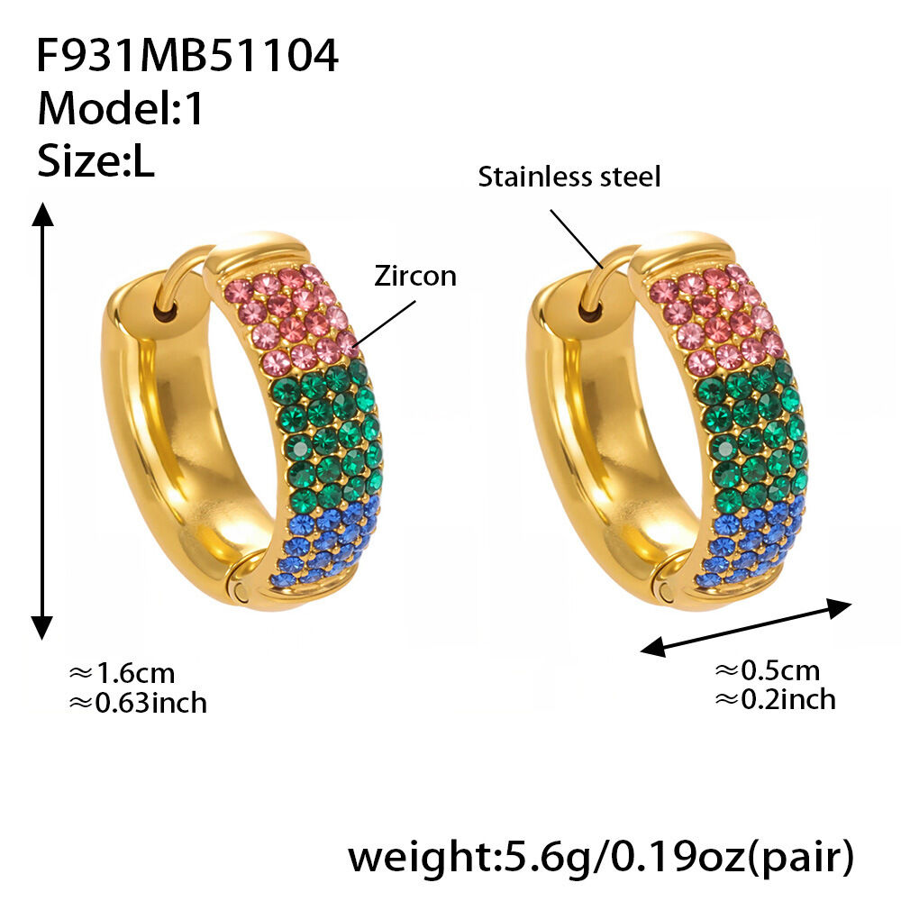 1 paire de boucles d'oreilles créoles délicates en acier inoxydable, étanches, couleur or, avec zircon.