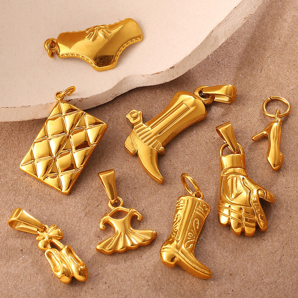 1 pieza de colgante DIY de acero inoxidable con forma de bota, resistente al agua y color dorado. h5Imagen3