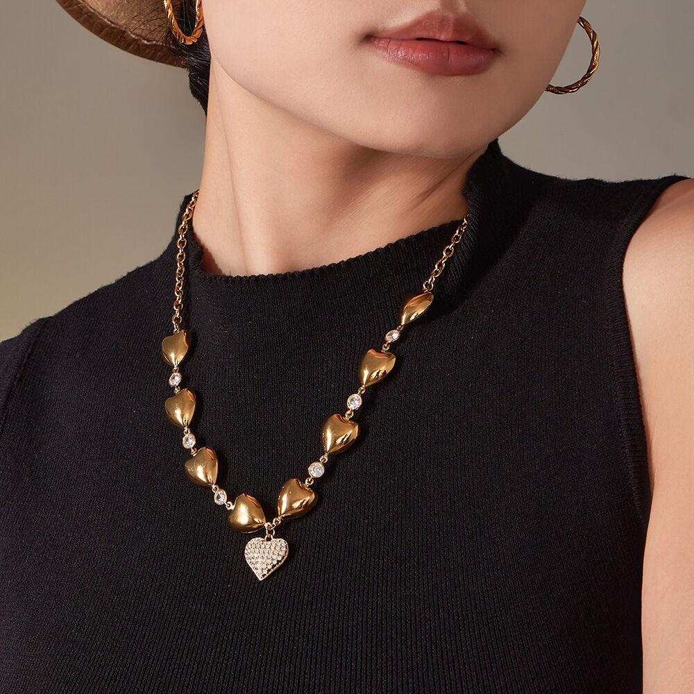 1 Piece Luxurious Multiple Heart Stainless Steel Waterproof Gold Color Zircon Women's Pendant Necklaces h5 Picture4